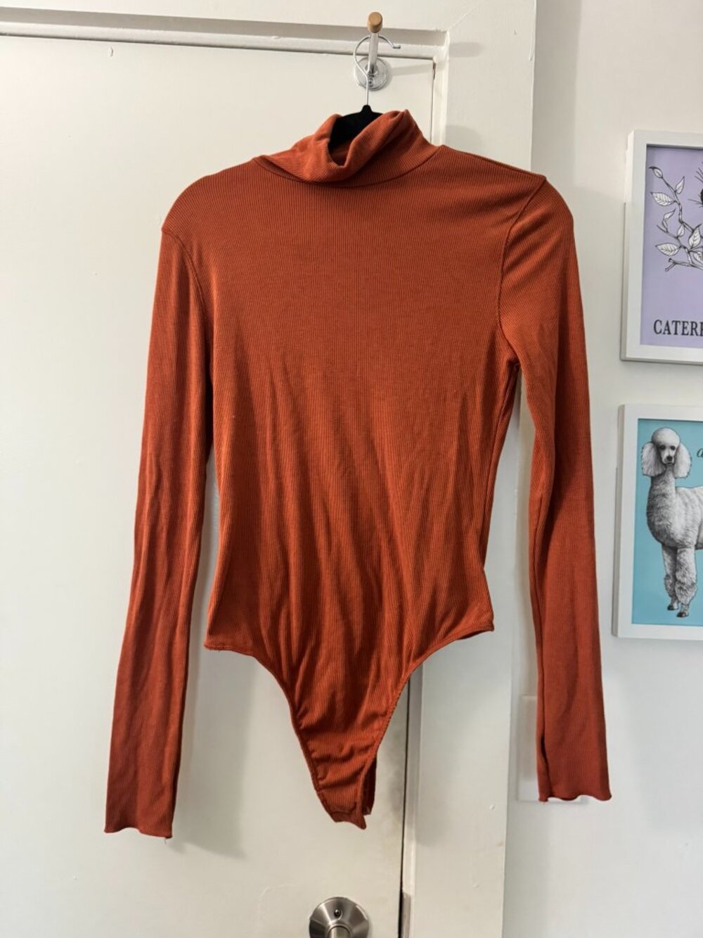 Intimately Free People Rust Ribbed Turtleneck Thong Bodysuit - Size L
